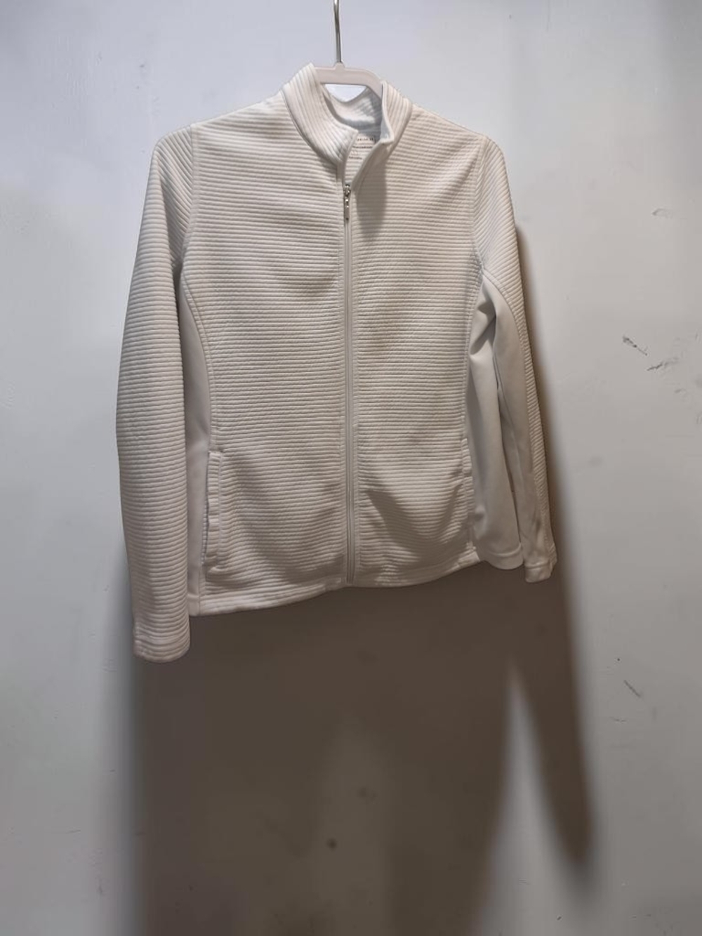 Pebble Beach White Ribbed Zip-Up Warm Up Jacket